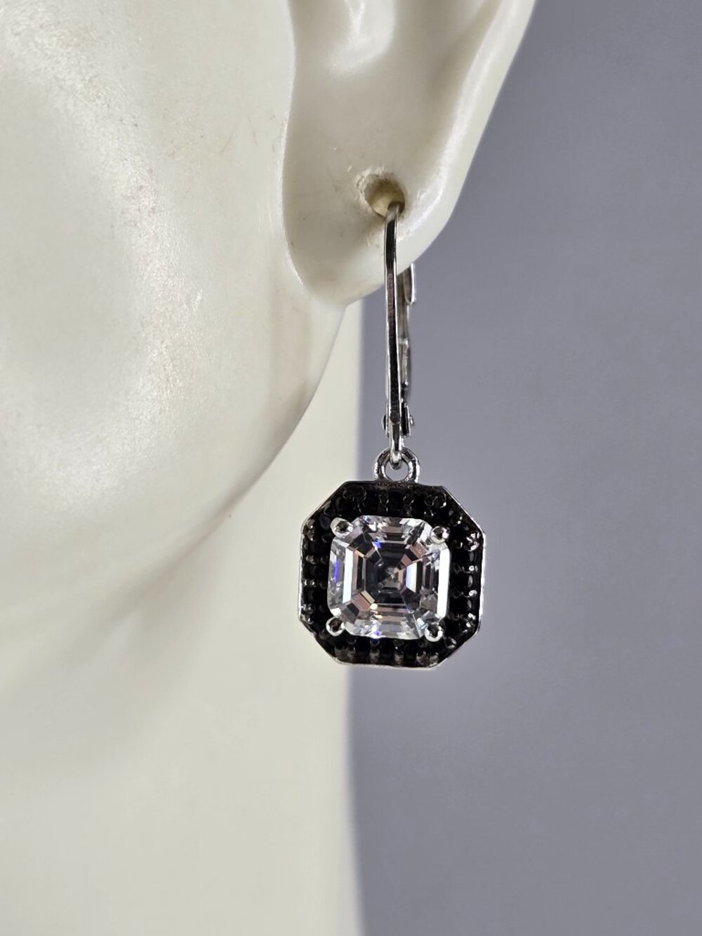 Womens Vintage Estate Sterling Silver Modernist CZ Earrings 3.7g E6688